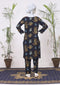 Eshaal Black Linen Outfit with Floral Block Printing